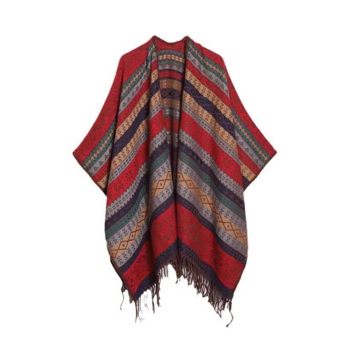 FAUX CASHMERE TASSEL SHAWL BLANKET SLIT CAPE