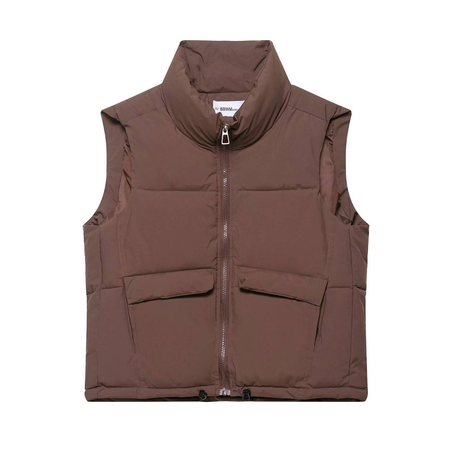 Simple sleeveless stand-up collar zip-up vest
