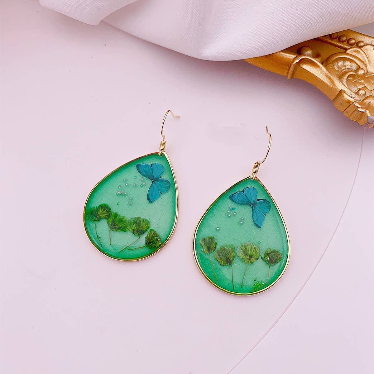 Geometric natural real dried flower earrings