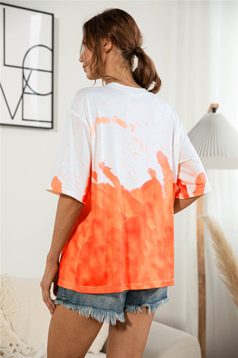 Tie-dyed and printed casual loose T-shirt