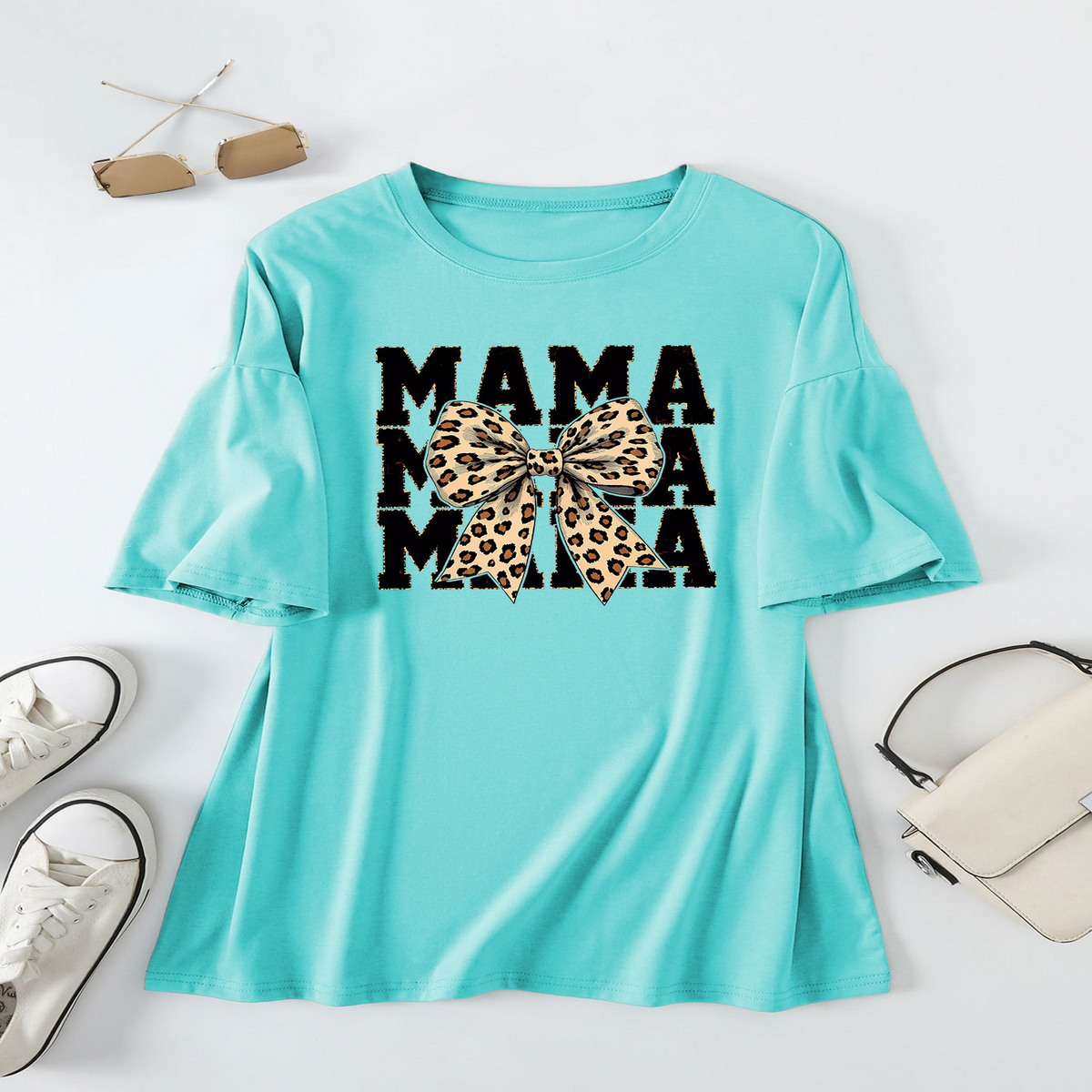 Leopard Bow Print T-Shirt, Loose Fit for Women