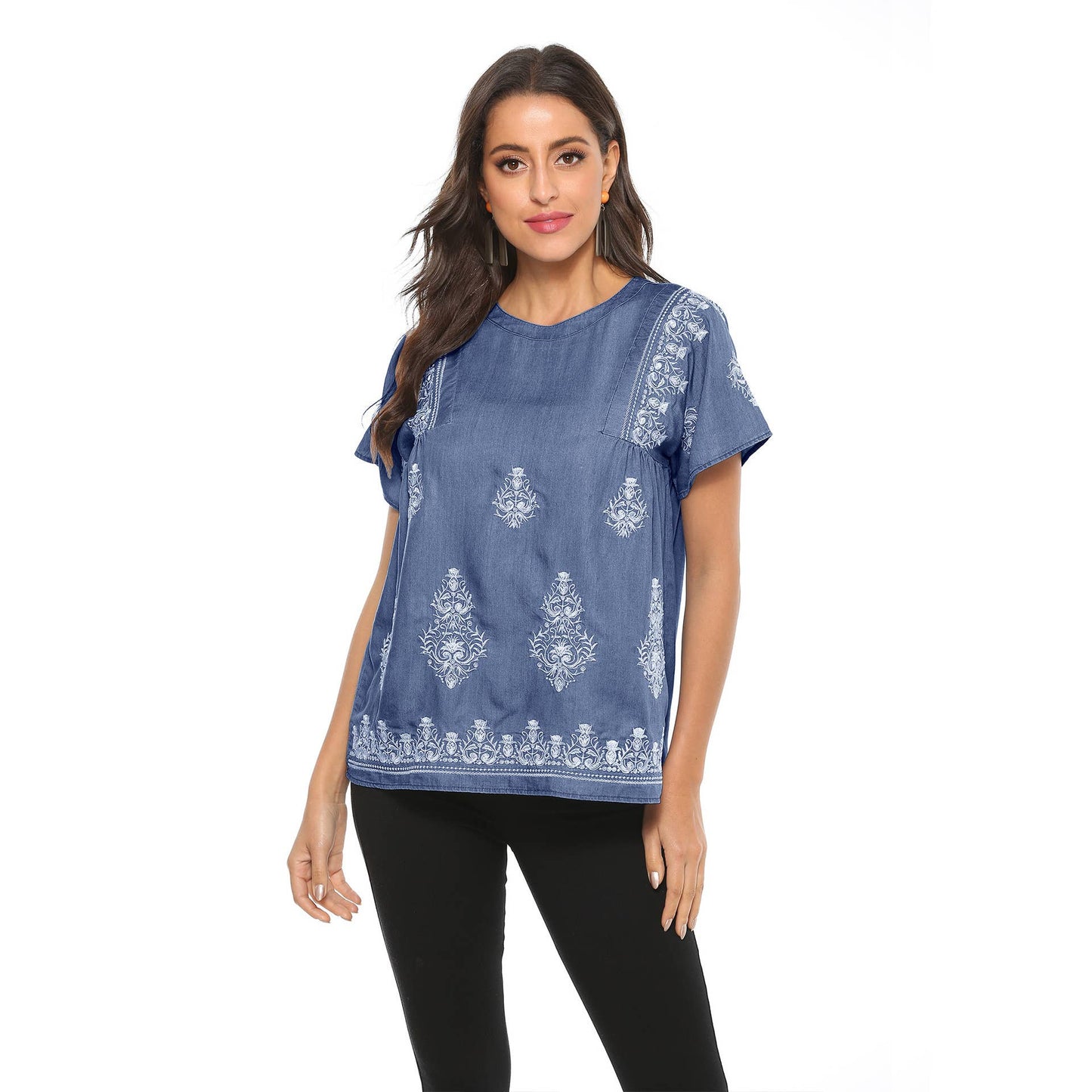 Embroidered tencel denim jumper