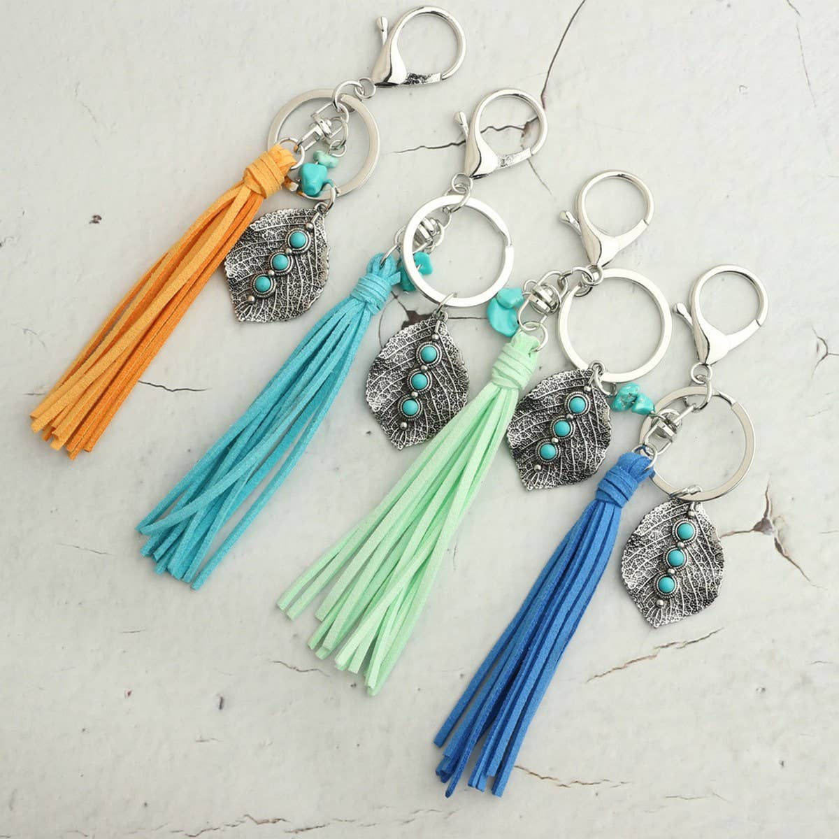 Bohemian Alloy Leaf Turquoise Keychain_CWMM6867