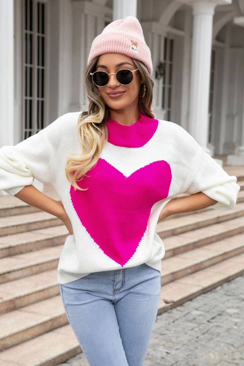 WOMEN SUPER BIG LOVE LOOSE KNITTED PULLOVER_CWOSWL1450