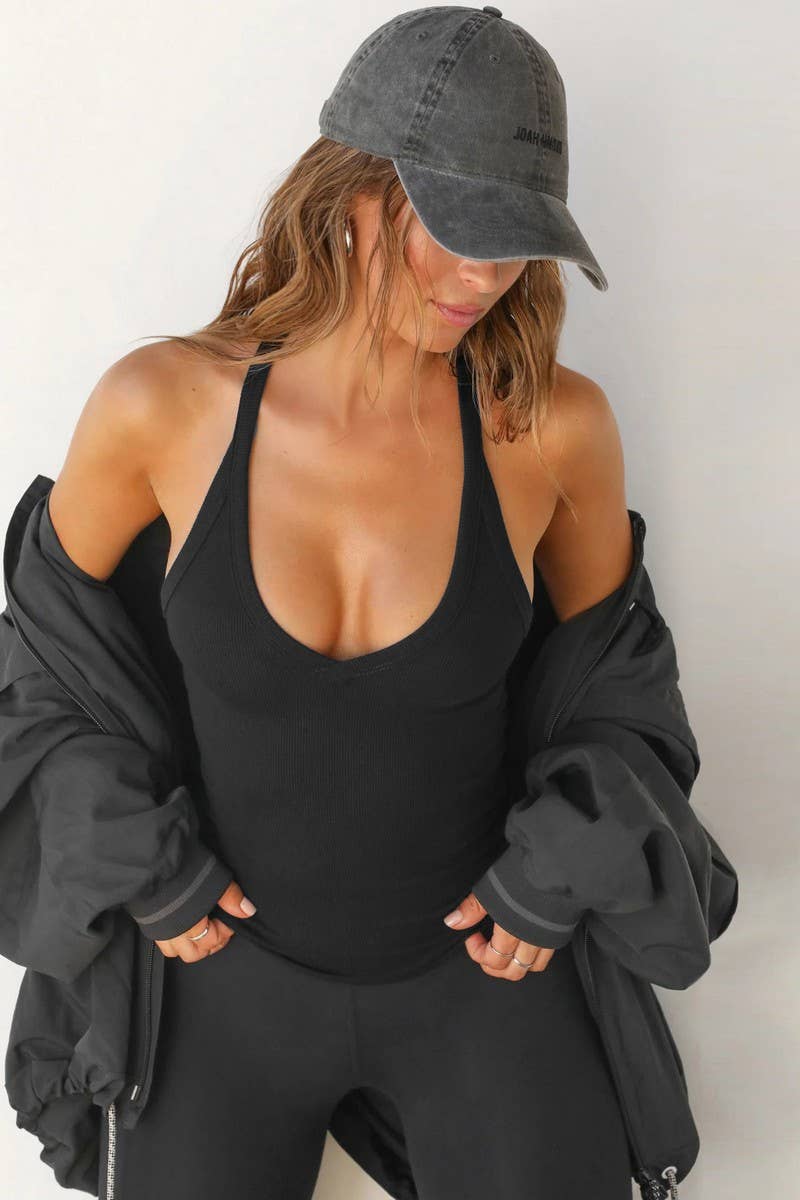 Y2K style solid color sexy low-cut tight halter vest