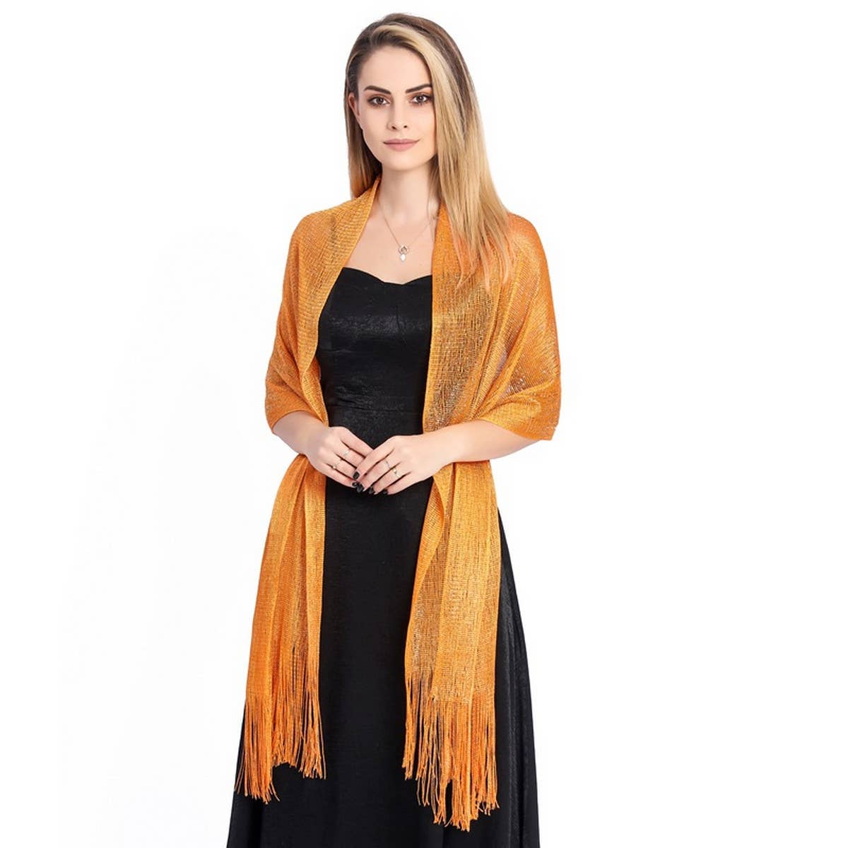 FASHIONABLE GOLD AND SILVER SILK SHAWL