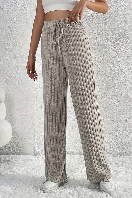CWBLP1811_RELAXED LOOSE ELASTIC WAIST RIBBED KNIT TROUSERS