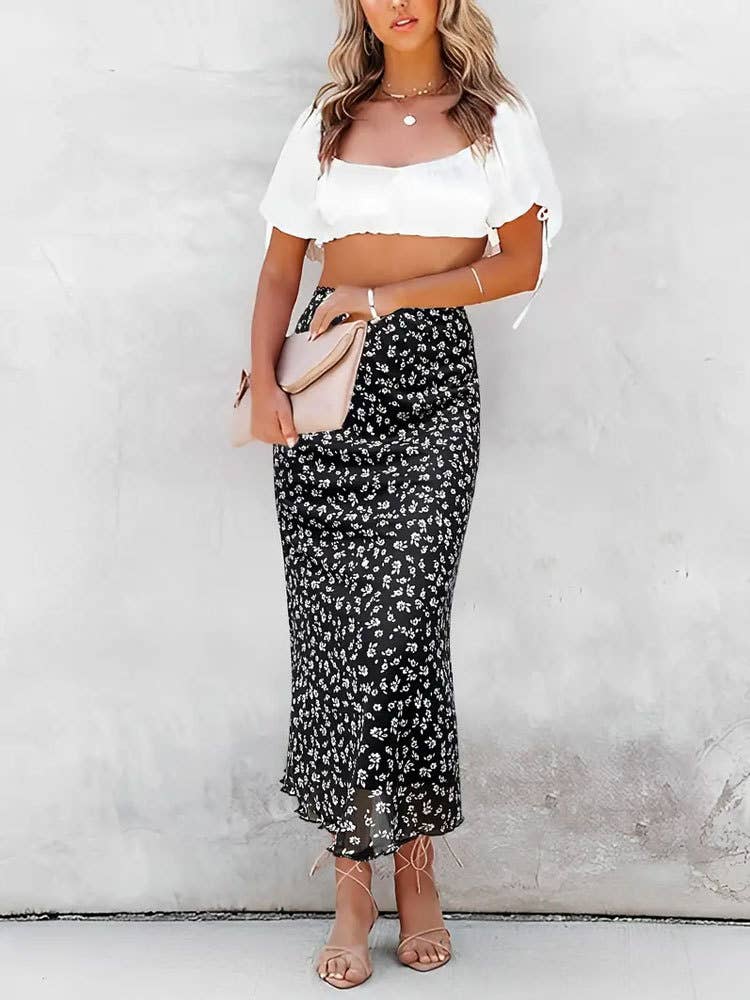 Gauze lace high waist wrap hip long skirt