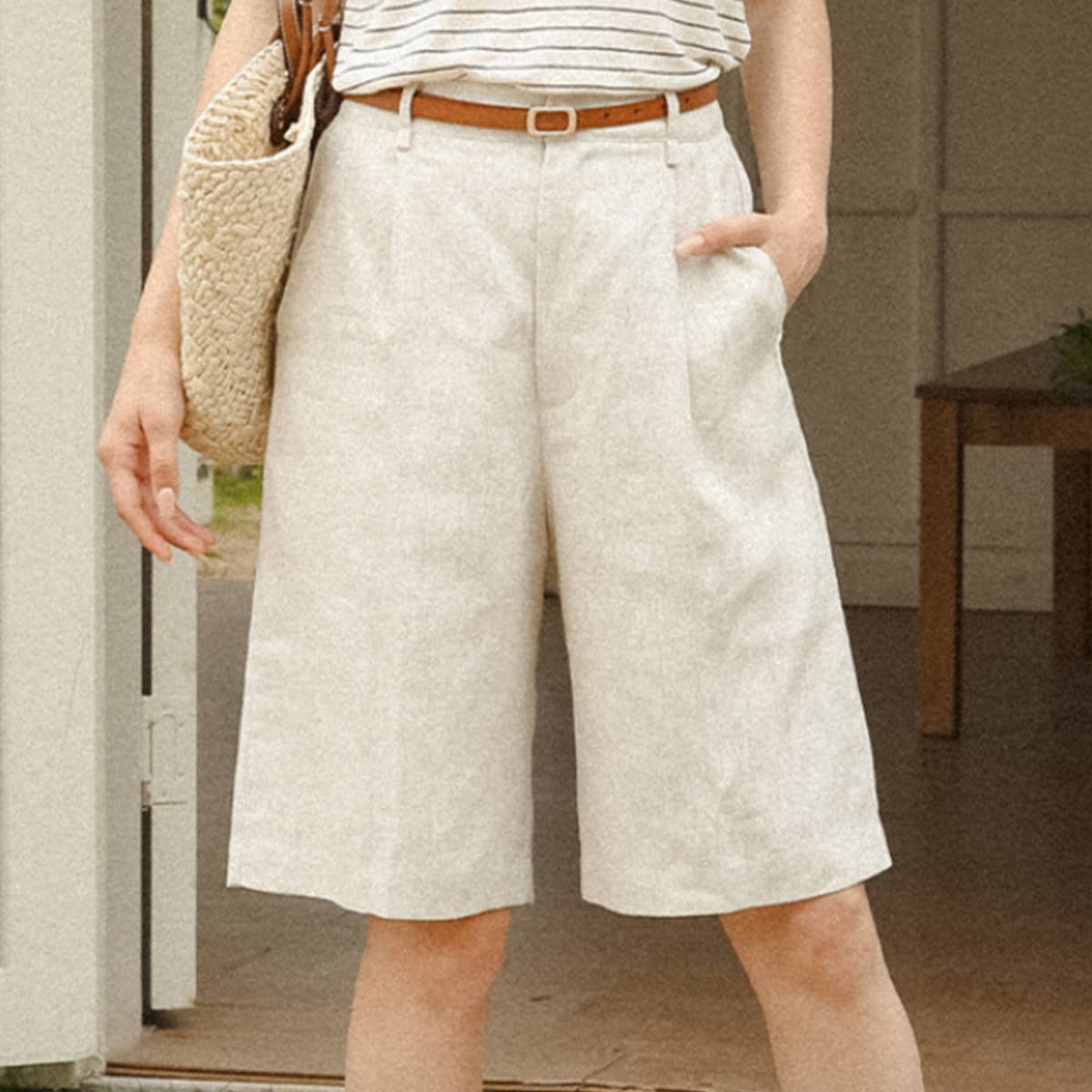 SAND-WASHED PURE LINEN SLIM PANTS