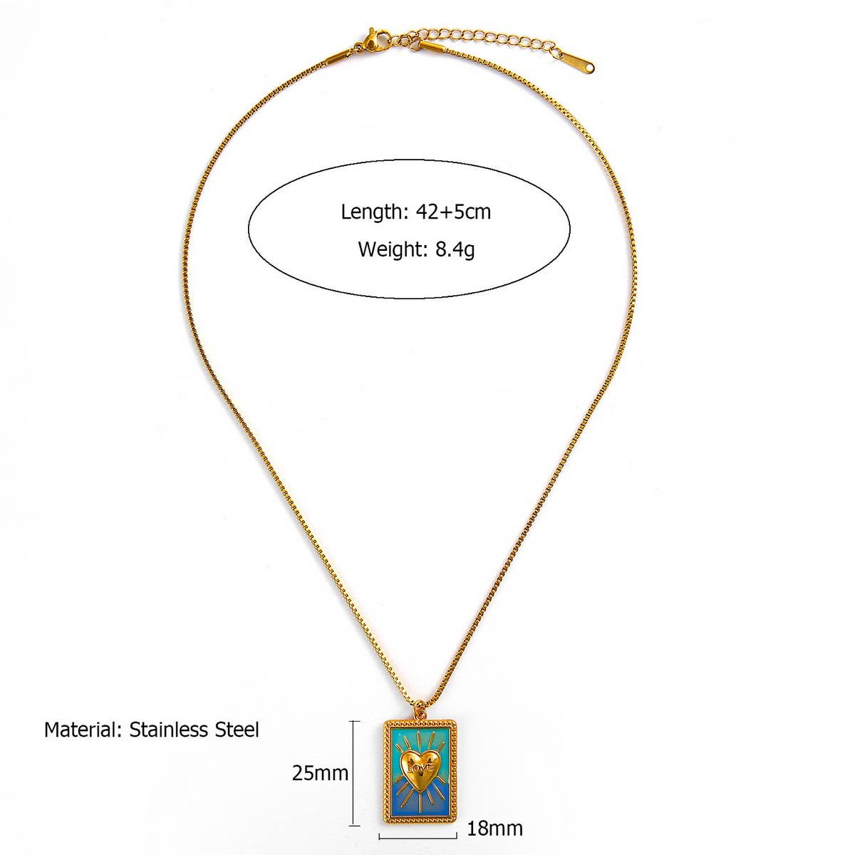 Vintage 18K Steel Tarot Card Pendant Necklace