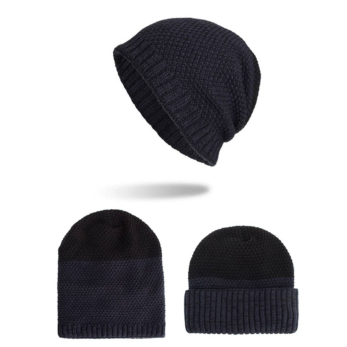 FLEECE TWO-TONE CORN KERNELS PULLER KNITTED HAT