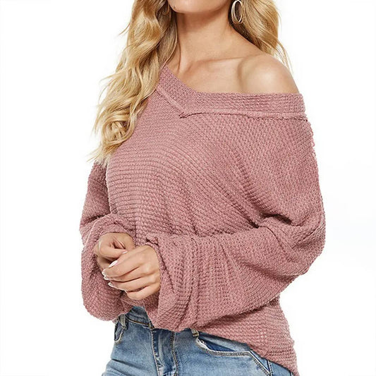 STYLISH LOOSE V NECK LANTERN SLEEVE KNITWEAR_CWOSWL2065