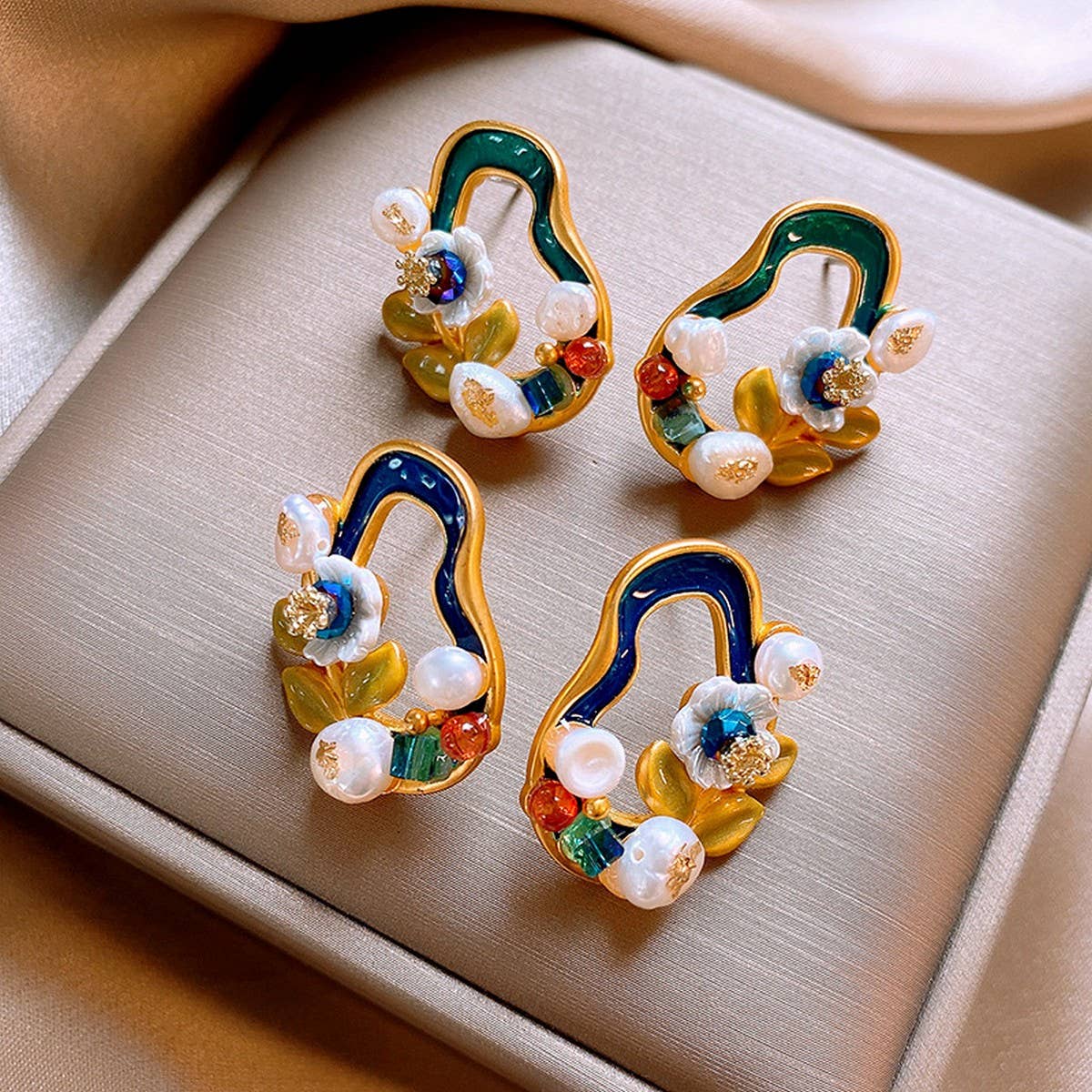 OIL DROP FLOWER FRESHWATER PEARL FASHION EARRINGS_CWAJE2335