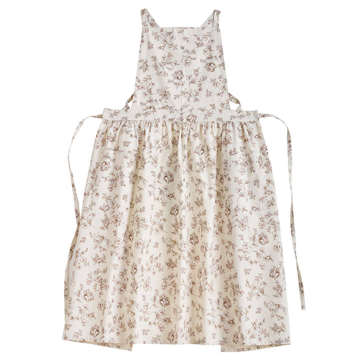 Extended Floral Print Linen Aprons with pockets_CWMM3304