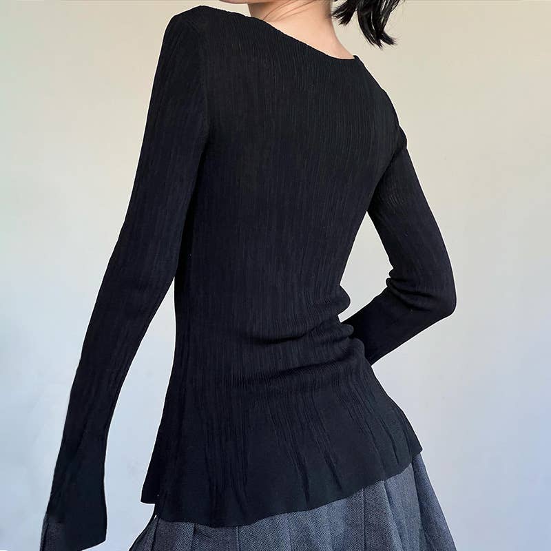 SOLID COLOR FLARED SLEEVE HEAD ROUND NECK T-SHIRT