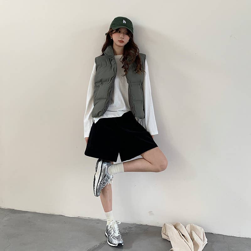 Solid-color stand-up collar thickened waistcoat