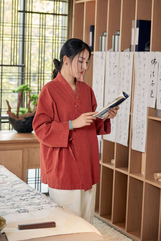 CWOCO0906_RAMIE STAND COLLAR TIE RETRO SHORT CARDIGAN COATS