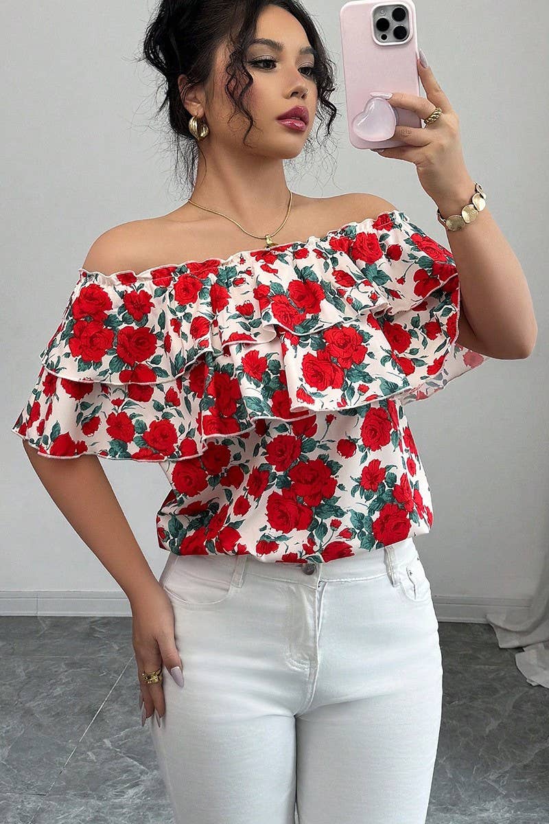 Cwtts1579_Summer One-Shoulder Double-Layer Ruffled Shirt