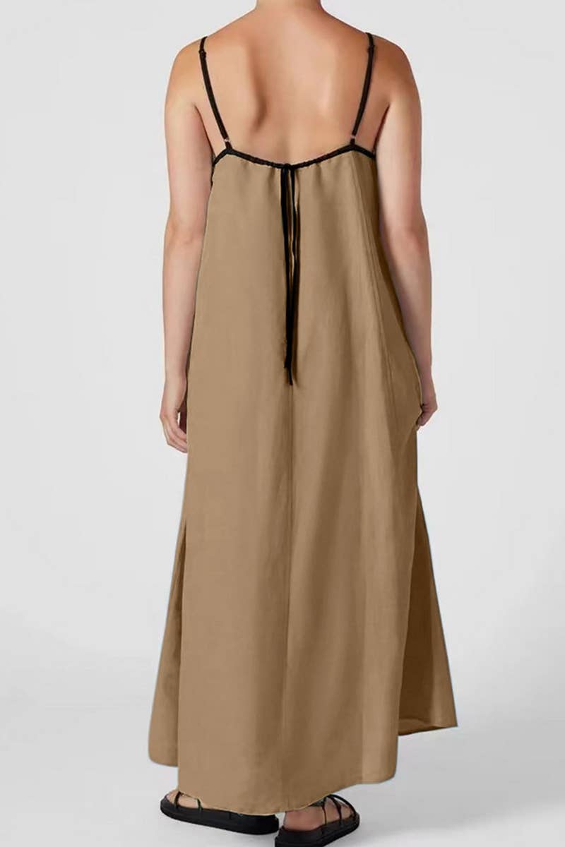 CWDMD5469_FASHIONABLE CONTRAST COLOR SLING DRESS