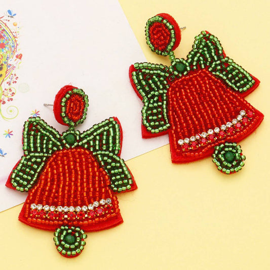 HANDMADE BEADED CHRISTMAS BELL EARRINGS