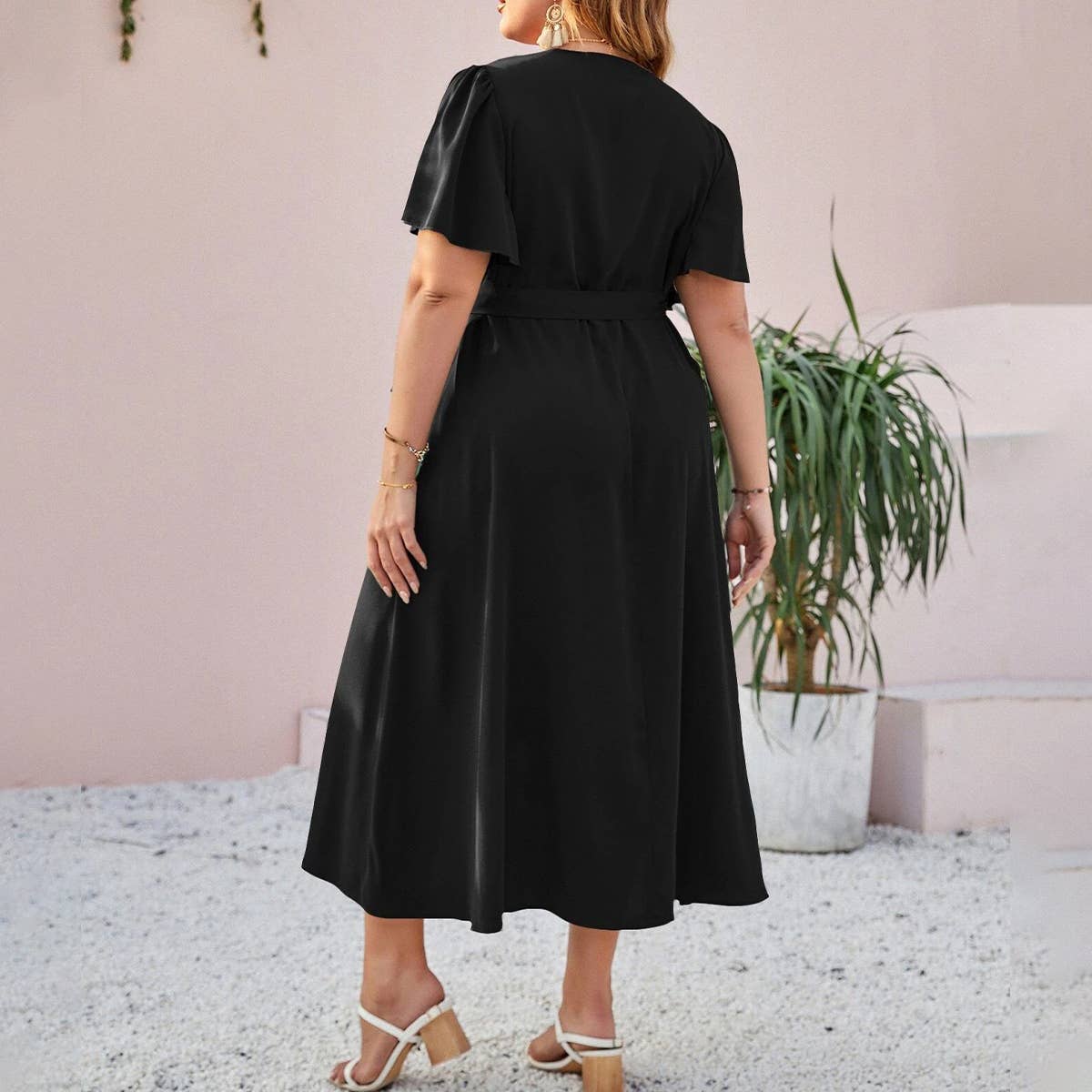 LARGE SIZE ELEGANT SLIT TIE SLIM FIT DRESS_CWDSD3318