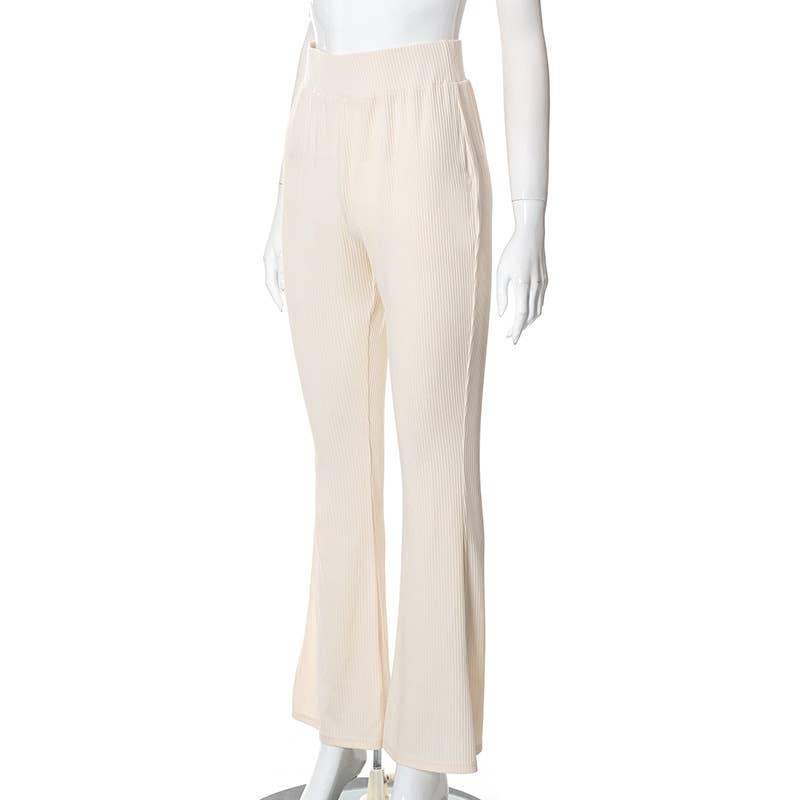 SOLID COLOR SLACKS WITH HIGH-WAISTED STRETCH WAIST