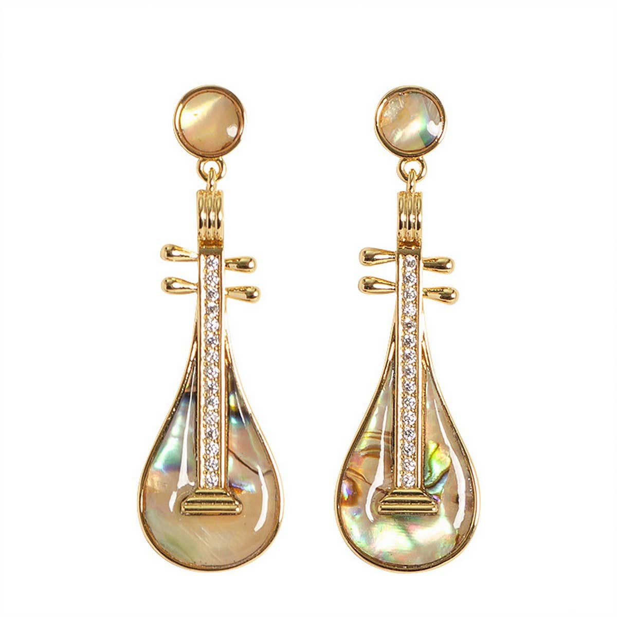 DIAMOND-ENCRUSTED ABALONE PIPA PENDANT EARRINGS