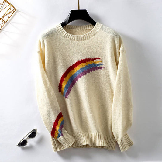 Stylish rainbow striped jacquard knitwear