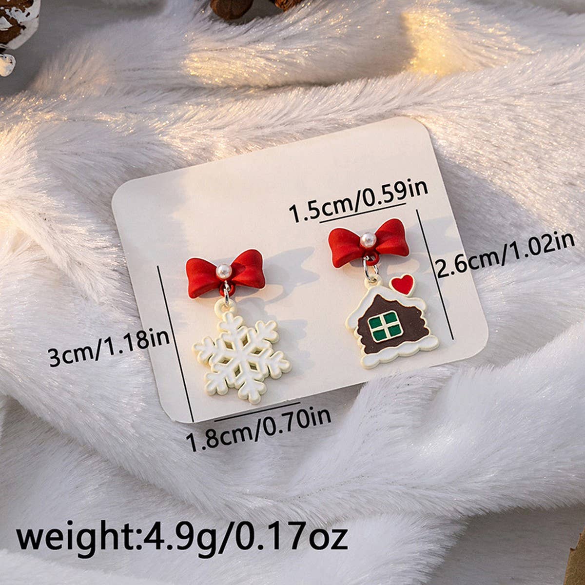 CHRISTMAS ELK BELL BOW ASYMMETRICAL EARRINGS