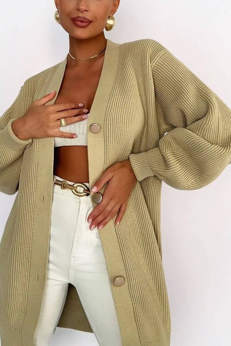 CWOCAL1481_V-NECK SOLID COLOR LENGTH KNITTED SWEATER COATS