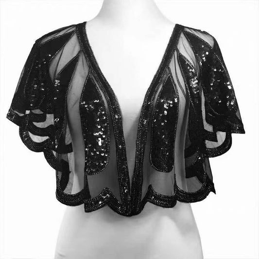 Beaded Sequin Capelet ??Vintage Evening Shawl_CWMM8962