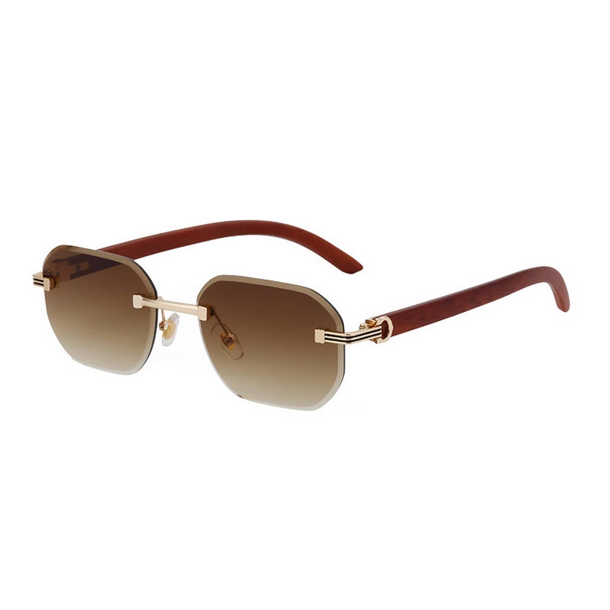 CUT EDGE RIMLESS FAUX WOOD GRAIN TEMPLE SUNGLASSES