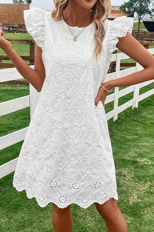 CWDSD8208_SOLID COLOR EMBROIDERED ROUND NECK VEST DRESS