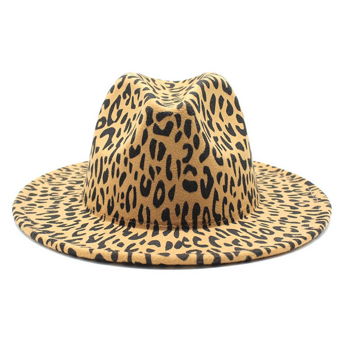 CAMEL FEDORA LEOPARD PRINT HAT JAZZ WIDE BRIM HAT_CWAH2563