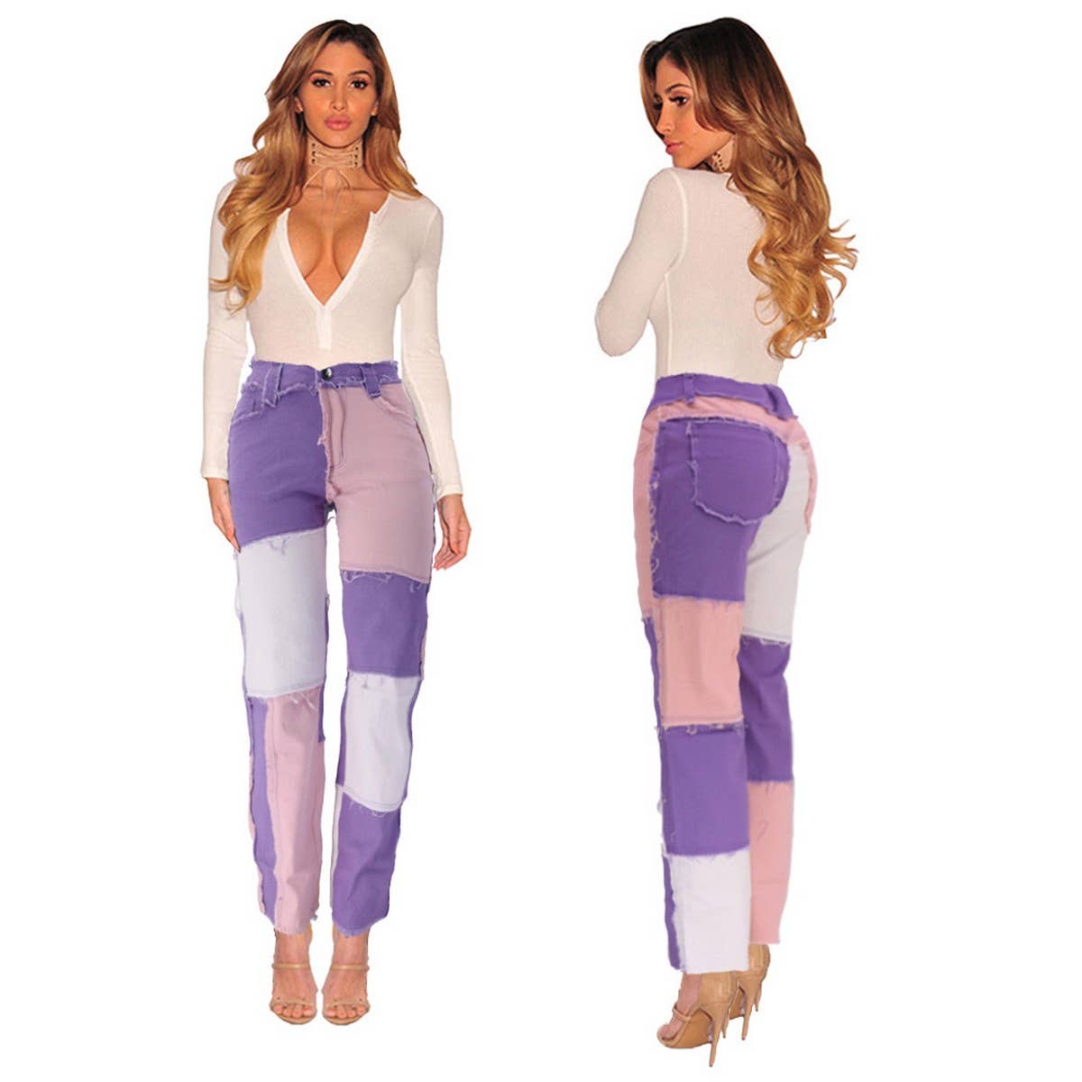 WOMENS DENIM PATCHWORK JEANS_CWJP0165