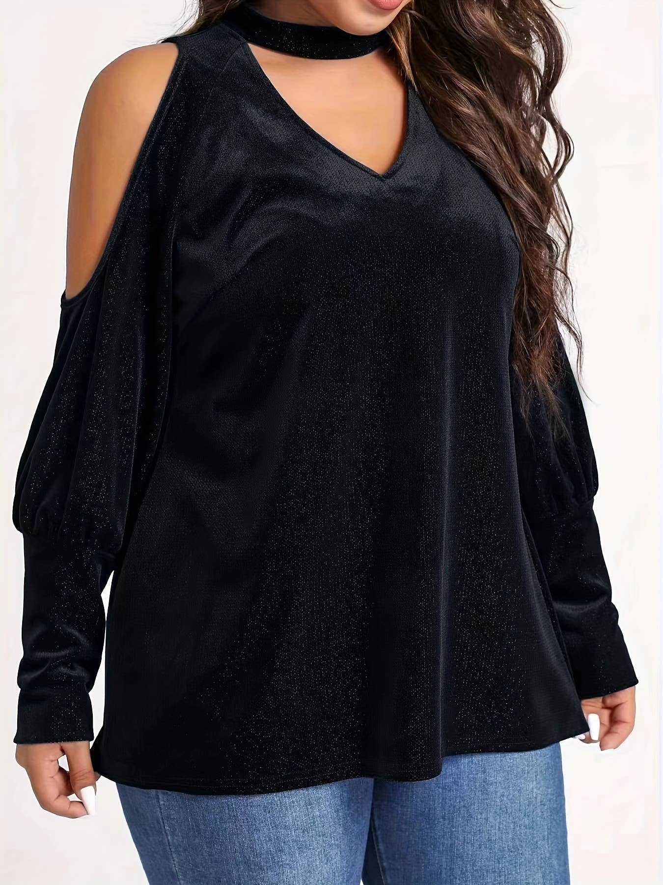 SEQUINED V-NECK LOOSE LONG-SLEEVED TOP