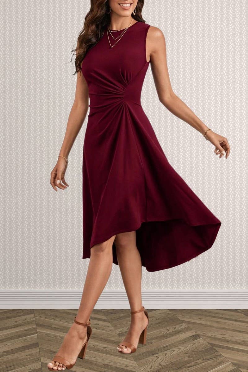 CWDSD8775_SOLID LONG SLEEVE SLIM FIT SLIT DRESS