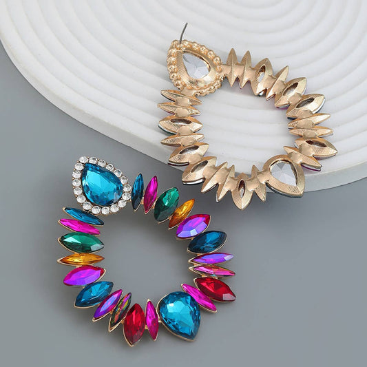 COLORFUL CRYSTAL GEOMETRIC DROP STUD EARRINGS