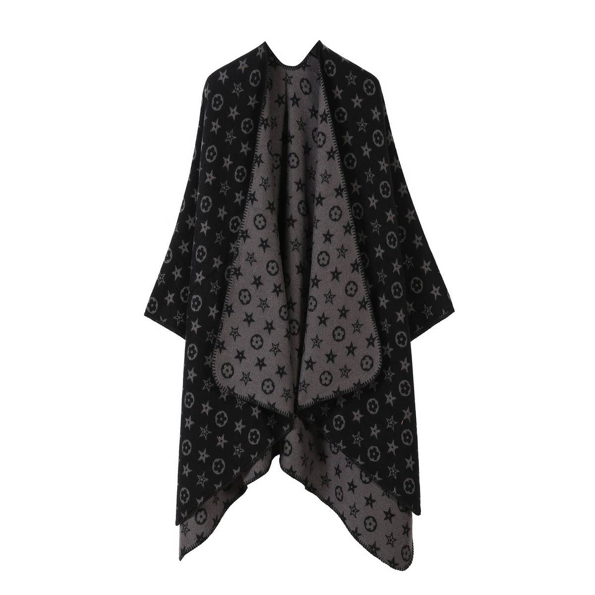 FAUX CASHMERE SHAWL CAPE WITH OUTER CAPE SCARF