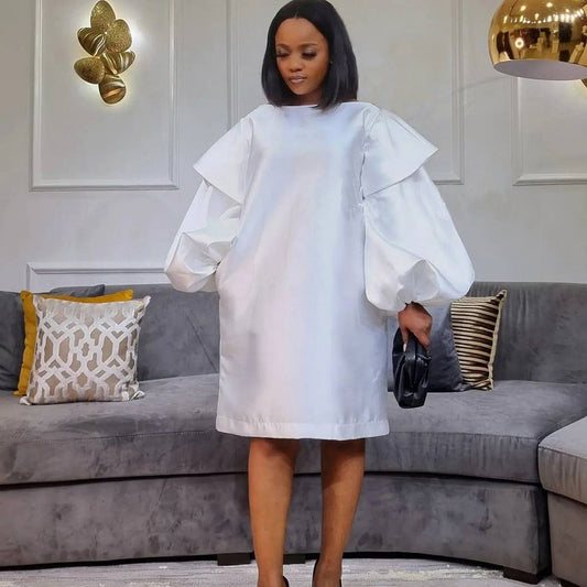 PLUS SIZE FASHION WOMEN'S LOOSE PUFF SLEEVE DRESS_CWDSD6167