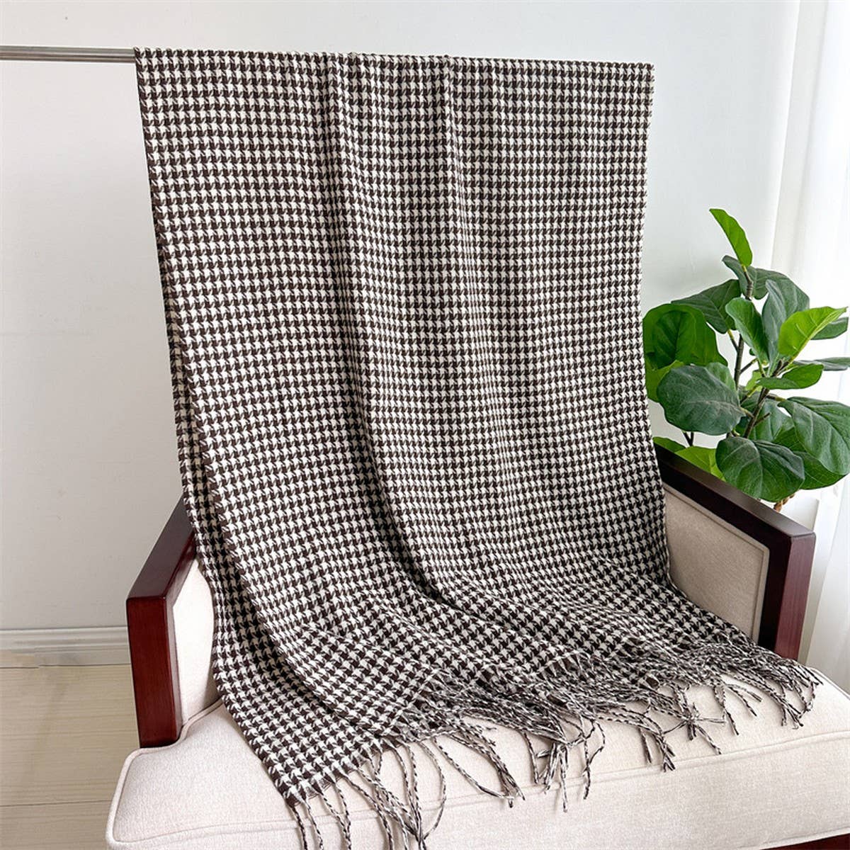 Vintage Houndstooth Faux Cashmere Scarf-Long Wrap