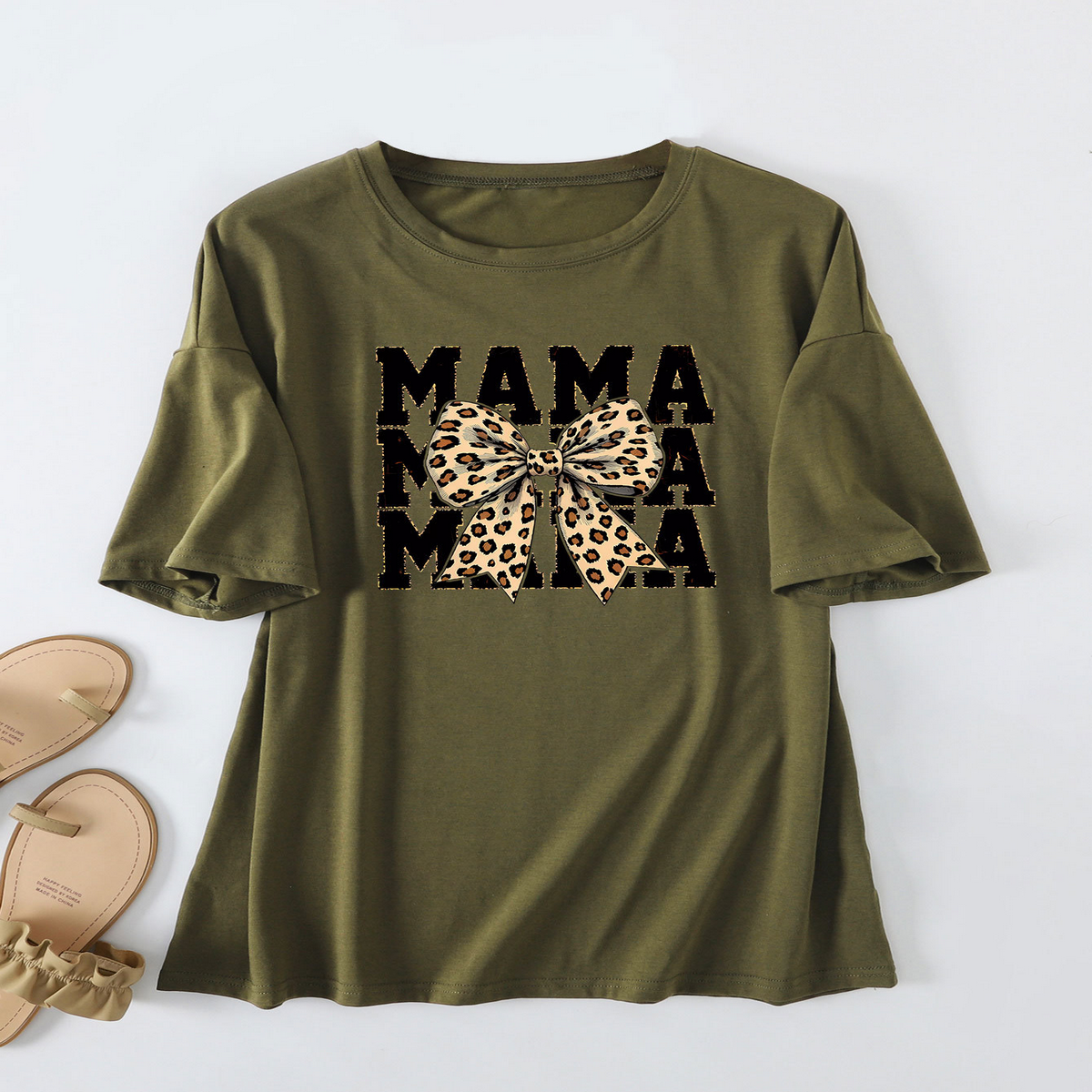 Leopard Bow Print T-Shirt, Loose Fit for Women
