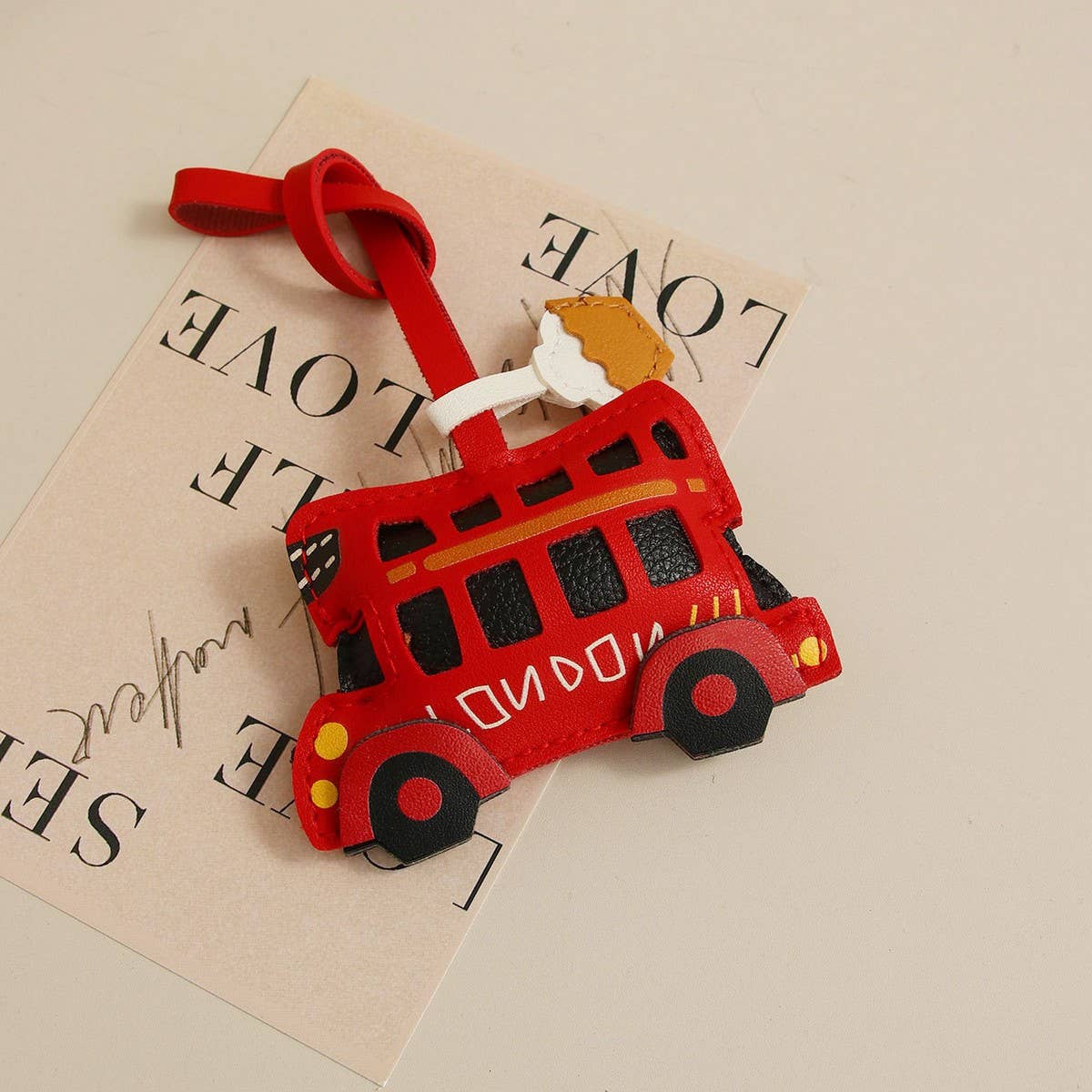 Bus Leather Keychain Coffee Cup Bag Charm_CWMM7876