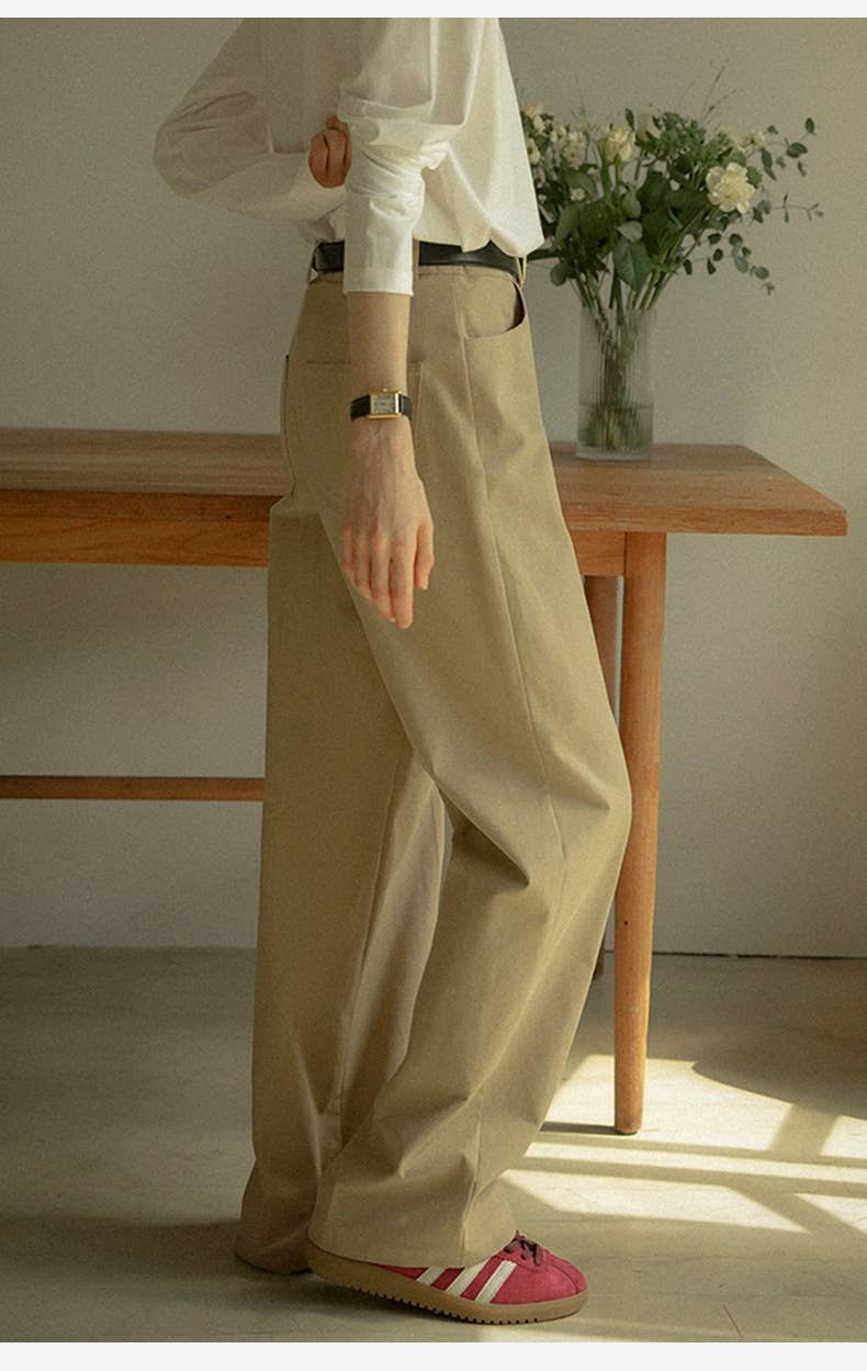 Elegant pure cotton straight-leg pants