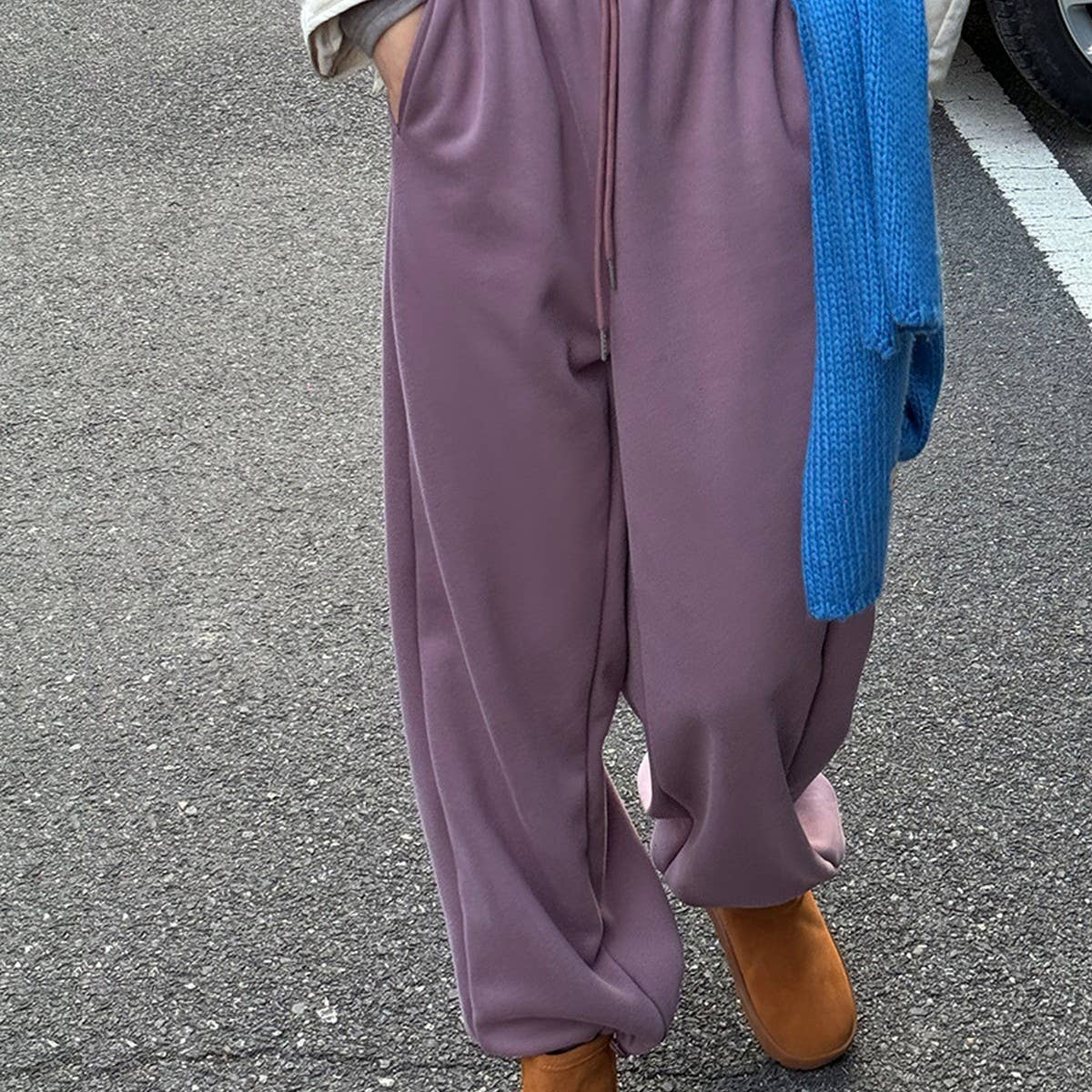 Fleece and thick warm corset wide leg sweatpants