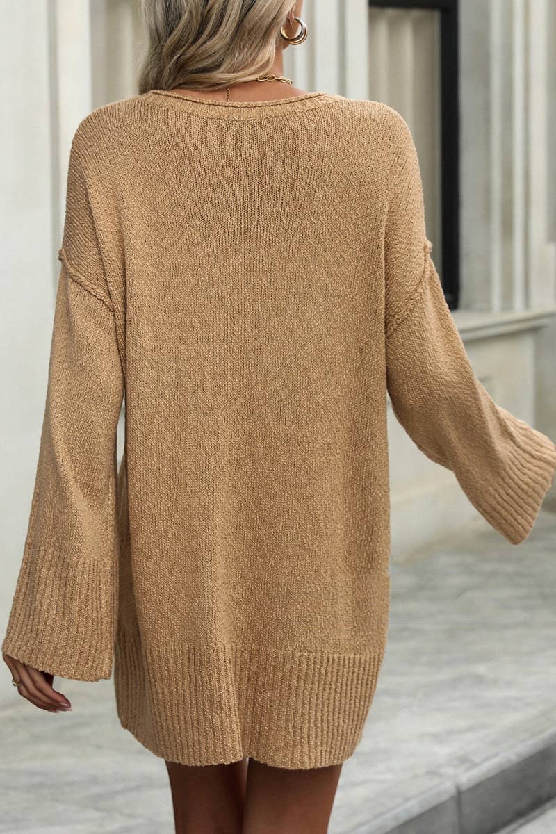 CWDSD6497_CREW NECK LONG SLEEVE SOLID COLOR SWEATER DRESS
