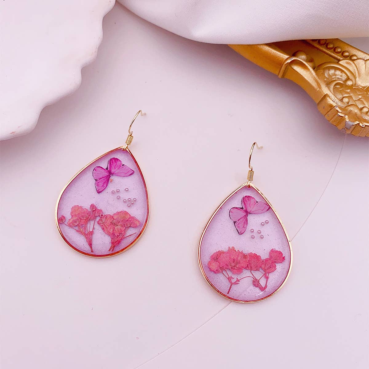 Geometric natural real dried flower earrings