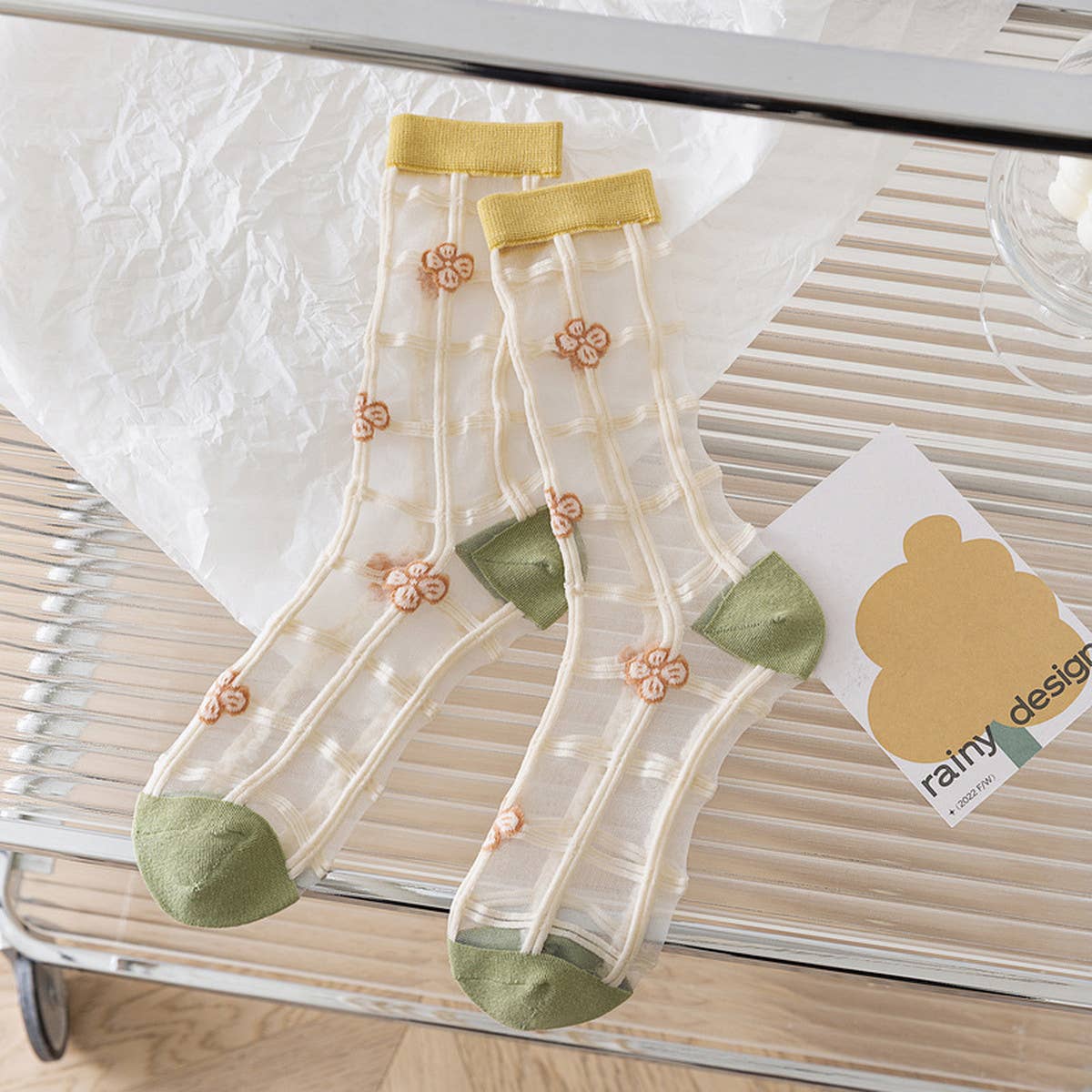 FLORAL SUMMER SHEER MESH SOCKS FOR WOMENS