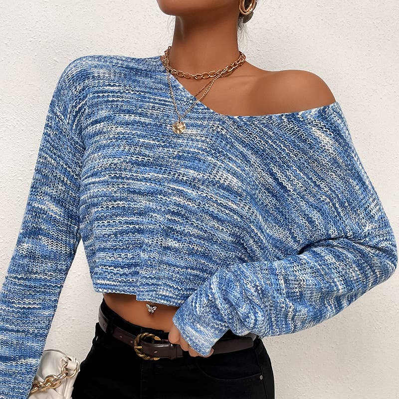 SHORT SOLID COLOR LONG SLEEVE V-NECK SWEATER