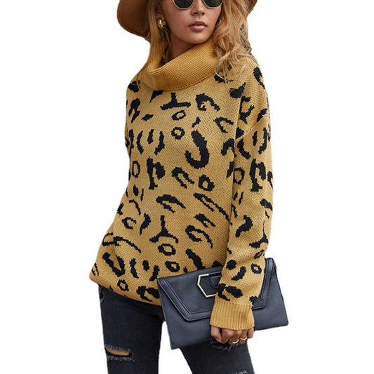 LEOPARD PRINT JACQUARD STYLE PULLOVER SWEATER